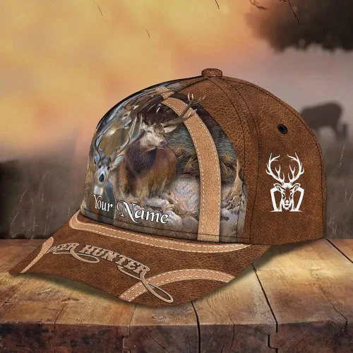 Vista 2 de Gorra clásica personalizada de cazador de ciervos, grandes artículos para hombres y mujeres. Nombre personalizado
