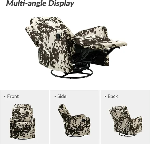 Vista 6 de HULALA Home Silla reclinable moderna de tela estampada para sala de estar, sofá reclinable con respaldo alado, cómodo sillón giratorio de 360 Marrón