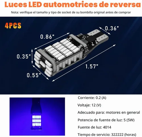 Vista 2 de 4 piezas de luces LED de reversa, 6500K de super brillo, 45SMD-4014 chipsets para bombilla de señal de giro, luces LED T15 de freno, de parada