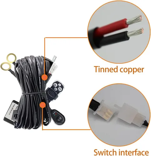 Vista 5 de Barra de luces LED de trabajo, kit de arnés de cableado remoto, 1 cable DC12V 40A, luces LED, interruptor de arnés de cableado remoto, relé de cable