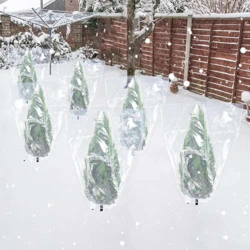 Vista 6 de ANPHSIN 6 Piezas Cubierta de Plantas de Invierno Protección contra Congelación - 24" x 32" Bolsas de Plástico para Heladas de Plantas con Cordón