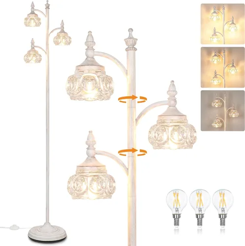 Vista 16 de JUNNAI Lámparas de pie negras para sala de estar, lámparas de pie de 66.5 pulgadas con pantalla de cristal, luces de brillo de 3 vías, lámpara
