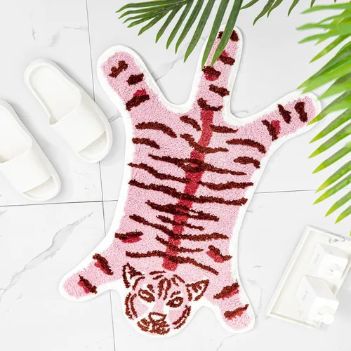 Vista 10 de Alfombra de baño con forma de tigre marrón lindo para baño, antideslizante, absorbente, decoración de animales de dibujos animados, alfombra