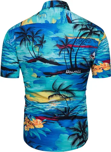 Vista 3 de TUNEVUSE Camisa hawaiana de manga corta para hombre, trajes con estampado de flores, conjuntos tropicales de 2 piezas, camisas y pantalones cortos