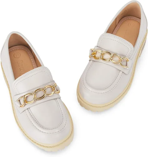 Vista 5 de Coutgo Mocasines de plataforma para niña, zapatos de vestir con cadena de metal y punta redonda