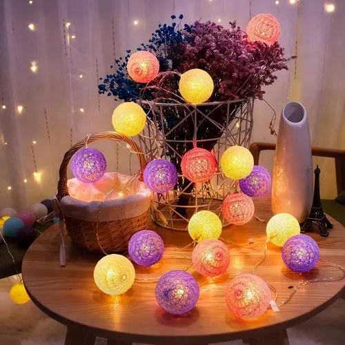 Vista 10 de Anordsem Guirnalda de luces de batería para interior: 6.88 pies/10 linternas LED de bolas de algodón, paquete de 2 – Iluminación acogedora de hadas