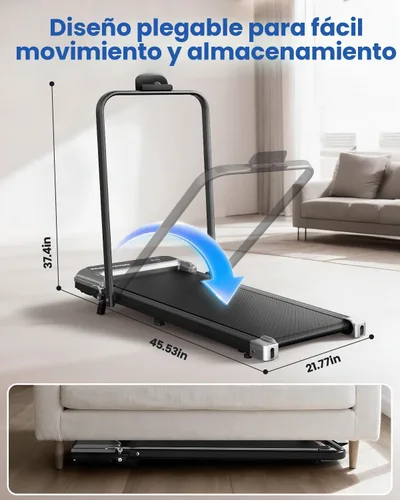 Vista 8 de Caminadora con barra de mango e inclinación ajustable, cintas de correr portátiles compactas para oficina en casa, 2.5 HP silenciosas