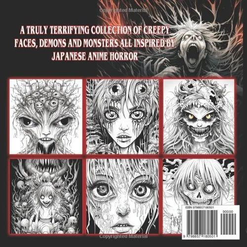 Vista 2 de Creepy Anime Adult Coloring Book Bumper Edition of Truly Terrifying Collection of Scary Faces Halloween Demons & Monsters Inspired by Japanese Manga