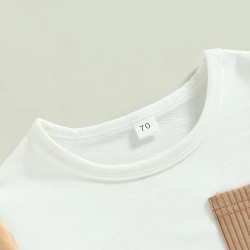 Vista 4 de Ynibbim Conjunto de 2 piezas de ropa de verano para niños pequeños con estampado de letras y pantalones cortos elásticos