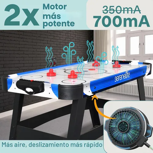 Vista 2 de SereneLife 58in Powered Air Hockey Table Upgraded 700mA 12v 2X Powerful Motor, 4 Player 4 Pucks 2 Pushers, Full-Size Arcade Style, Inline Power