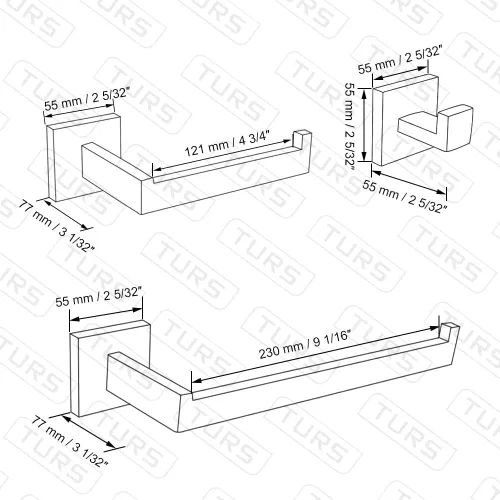 Vista 6 de TURS Juego de accesorios de baño de 3 piezas, soporte para toallas de mano negro y dorado, soporte para papel higiénico, gancho para toallas, juego