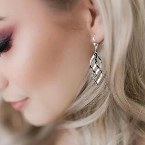 Vista 5 de Charmsy - Aretes colgantes de plata de ley 925 con doble torsión infinita para mujer Lazos lineales de marquesa clásica gota de infinito
