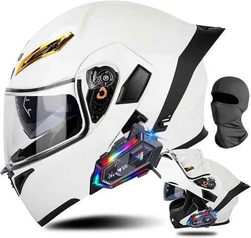 Vista 15 de Cascos de motocicleta modulares con Bluetooth de doble visera, aprobados por DOT FMVSS 218, casco de motocicleta abatible de cara completa