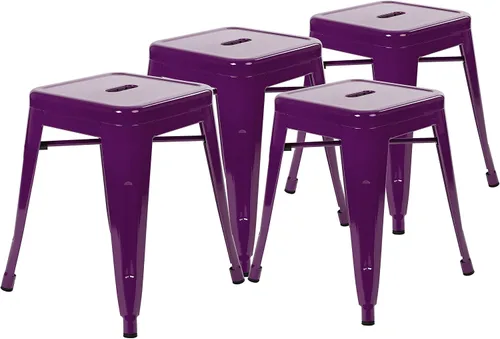 Vista 11 de Flash Furniture Silla de comedor de metal sin respaldo de 18 pulgadas Uso comercial, uso en interiores Negro