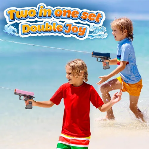 Vista 2 de Paquete de 2 pistolas de agua para niños - Pistola de chorro disparadora empapadora de agua pistola de agua juguetes para niños pequeños, niños