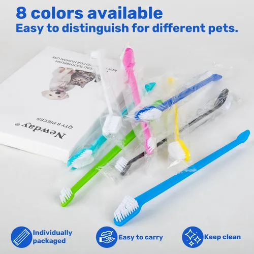 Vista 6 de Newday Juego de 8 cepillos de dientes para perros, de doble cabeza, higiene dental, práctico cepillo de dientes suave para limpiar los dientes