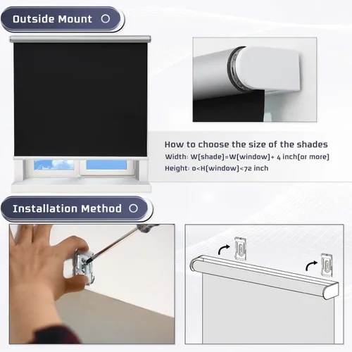 Vista 6 de SUNFREE - Persianas de ventana enrollables y opacas sin cuerdas para hogar y oficina, Negro