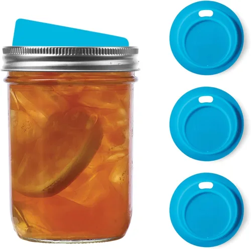 Vista 3 de Jarware Azul 82680 Tapa para Beber de Boca Ancha y Pajita, Juego de 4