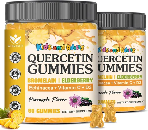 Vista 8 de Gomitas de quercetina con bromelina para niños y adultos, apoyo inmunológico y de bienestar estacional, 800 mg de quercetina con bromelina, zinc