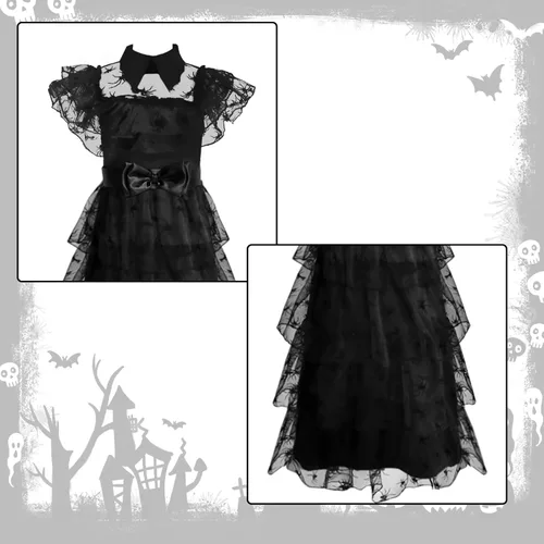 Vista 4 de Vlinsha Wednesday Addams Costumes Dress for Girls Kids, Wednesday Costume Birthday Halloween Cosplay Party Dress With Belt
