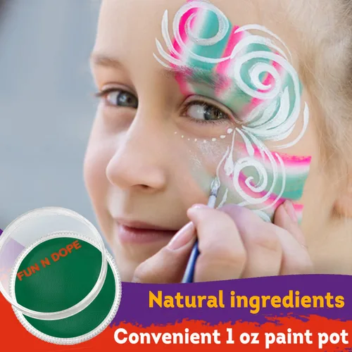 Vista 3 de Fun N' Dope - Pintura facial para niños y adultos oscuro (verde mate) - Pintura corporal no tóxica a base de agua de grado profesional - Pintura