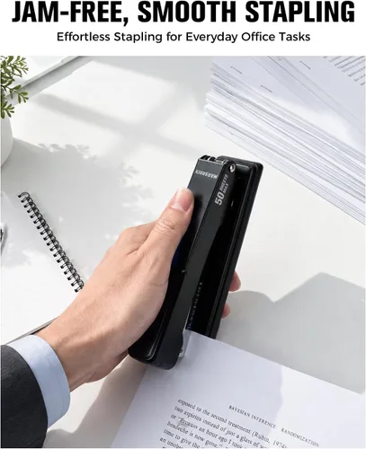 Vista 2 de Marsrock Grapadora resistente para escritorio con 50 hojas, 3000 grapas Negro