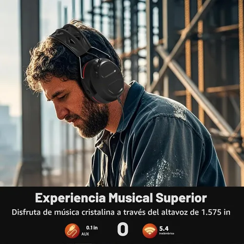 Vista 6 de Auriculares de gel de protección auditiva Bluetooth 5.4 con batería recargable de 1200 mAh, tiempo de trabajo de 120 horas, SNR de 30 dB, orejeras