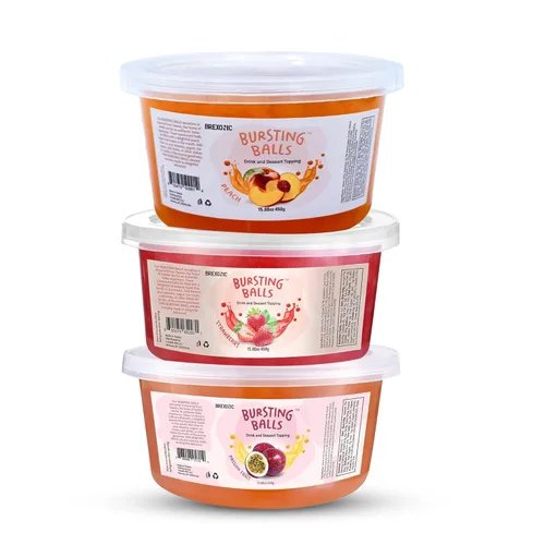 Vista 17 de Perlas Boba de fruta de la pasión, bolas de té explosivas, bebida y cobertura de postre, perlas de tapioca de burbujas de maracuyá para té