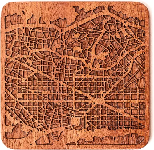 Vista 111 de Posavasos Amsterdam Map by O3 Design Studio, 1 pieza, posavasos de madera Sapele con mapa de la ciudad, hecho a mano, varias ciudades opcionales