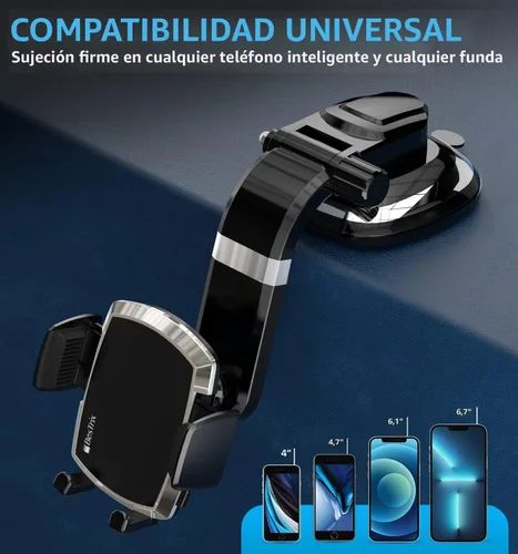 Vista 4 de Bestrix SmartClamp Soporte para Teléfono de Coche Soporte de Teléfono Celular para Tablero de Automóvil Compatible con iPhone 13 12 11 Pro, Xr