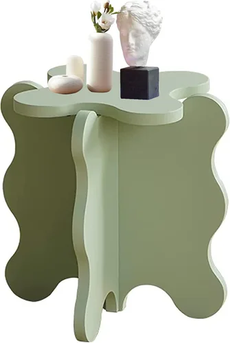 Vista 9 de HM&DX Mini mesa de centro de pétalos, mesa auxiliar de madera maciza con ondas de dibujos animados con patas en forma de X, mesas auxiliares