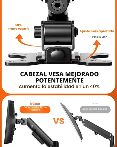 Vista 6 de ErGear Brazo de monitor doble, soporte de monitor ajustable completo para pantallas de 13 a 32 pulgadas, soporte de monitor de computadora