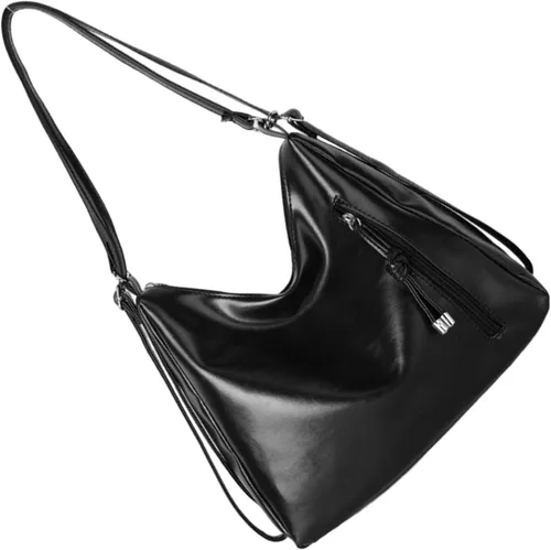 Vista 5 de Amplia bolsa de hombro, práctica mochila de piel sintética resistente al desgaste con correa ajustable para mujeres y niñas, Negro