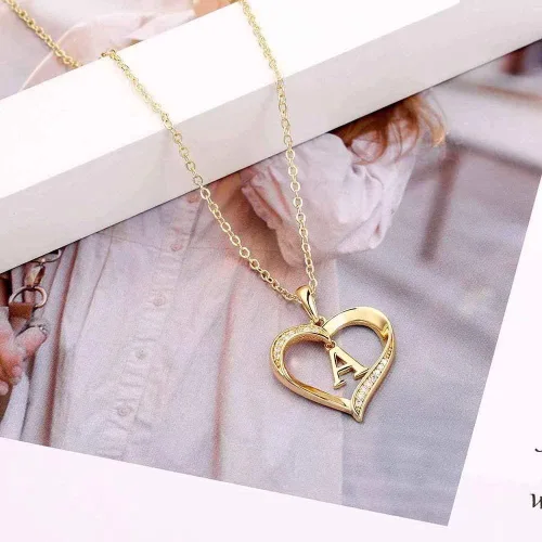 Vista 7 de Collar con inicial de corazón para mujer, chapado en oro de 14 quilates, collar con dije de corazón con circonita cúbica, delicado collar con dije