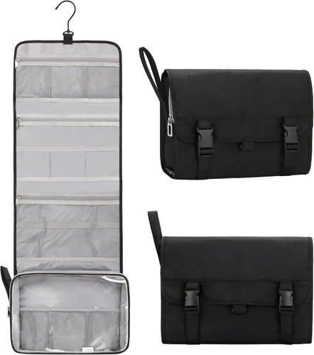 Vista 17 de Pequeña bolsa de aseo colgante para hombres y mujeres, organizador colgante portátil para kit de ducha de tamaño de viaje, accesorios de maquillaje