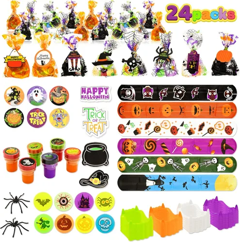 Vista 8 de JOYIN Juego de 168 piezas de artículos de papelería de Halloween, paquete de 24 bolsas de regalo con etiqueta de Halloween, incluyendo dientes