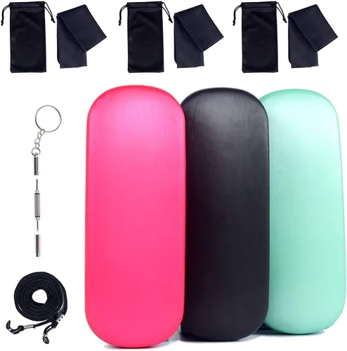 Vista 12 de ADBGV 3 fundas unisex rígidas para lentes, funda protectora para gafas, funda de gafas de sol con paño de limpieza A_negro+rosa+azul