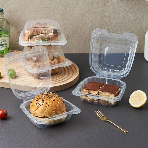 Vista 7 de Jaluxing 100 unidades de contenedores desechables de plástico transparente con bisagras para llevar alimentos, 15 cm de ancho, envases desechables
