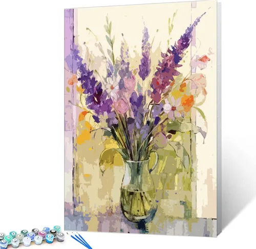 Vista 19 de Tucocoo Kit de pintura de margaritas coloridas por números con pinceles y pigmento acrílico sobre lienzo para adultos, hermoso proyecto