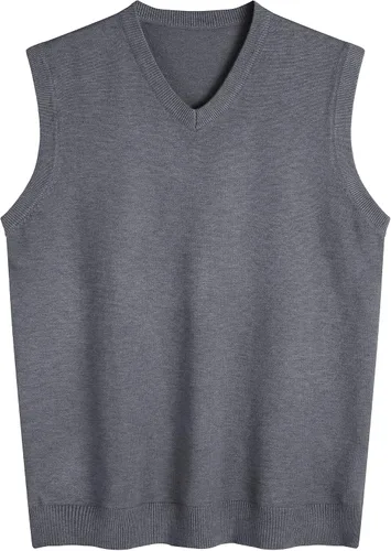 Vista 31 de Amussiar Suéter casual para hombre, chaleco con cuello en V, ajustado, sin mangas, suéter de punto