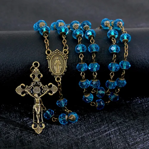 Vista 36 de KOMI Rosario de cuentas católicas para mujer, collar de cuentas de rosario con cruz de crucifijo, perlas de cristal, rosario, rosarios, católicos