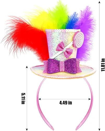 Vista 2 de Sweet Mini Top Hat Diadema con plumas multicolor