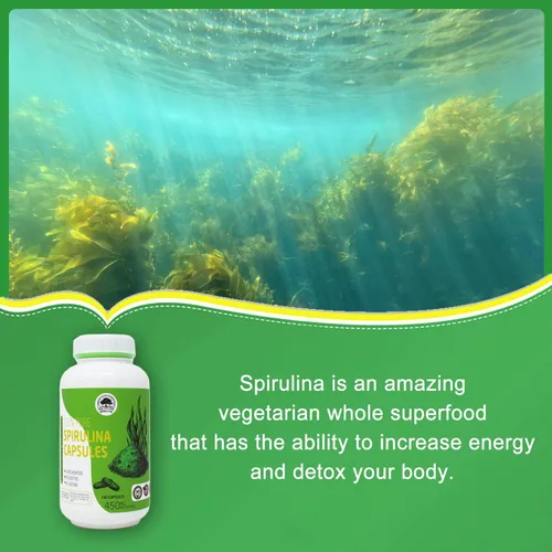 Vista 2 de Cápsulas de espirulina 240 cápsulas, alimentos saludables, 100% vegetarianos,Espirulina hawaiana pura 450 mg, apoya el sistema inmunológico