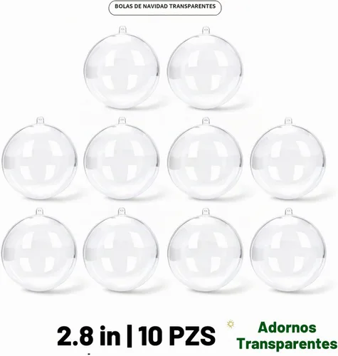 Vista 2 de 10 bolas de adorno transparentes rellenables, 2.75 pulgadas (2.8 in) de plástico transparente que se pueden abrir, para manualidades, manualidades