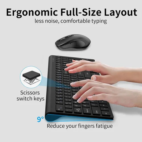 Vista 3 de Teclado y mouse inalámbricos, teclado delgado de tamaño completo con botón de calculadora, bloqueo Fn, mouse silencioso para computadora con botón