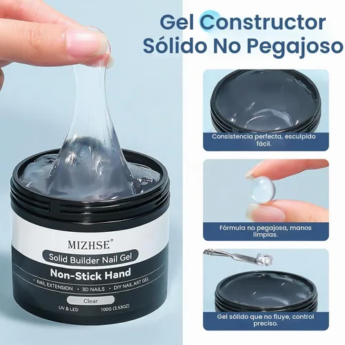 Vista 3 de MIZHSE - Gel constructor sólido para uñas, 3.53 oz, gel para esculpir 3D transparente para uñas 3.53 oz transparente