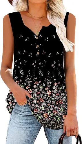 Vista 2 de Mystry Zone Womens Tank Tops Summer Sleeveless Buttons Up Neck Casual Basic Flowy Blouse