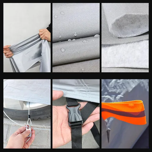 Vista 7 de Funda para automóvil compatible con Nissan March, cubierta completa para automóvil, transpirable y a prueba de polvo, resistente al viento, forro