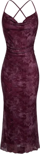 Vista 33 de SOLY HUX Vestido de malla floral para mujer, vestido largo para cóctel Estampado floral multicolor.