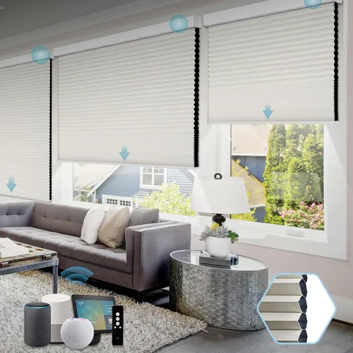 Vista 21 de SmartWings Persianas celulares motorizadas, persianas de panal compatibles con Zigbee/Alexa/Z-Wave/Homekit, control remoto inalámbrico para hogar